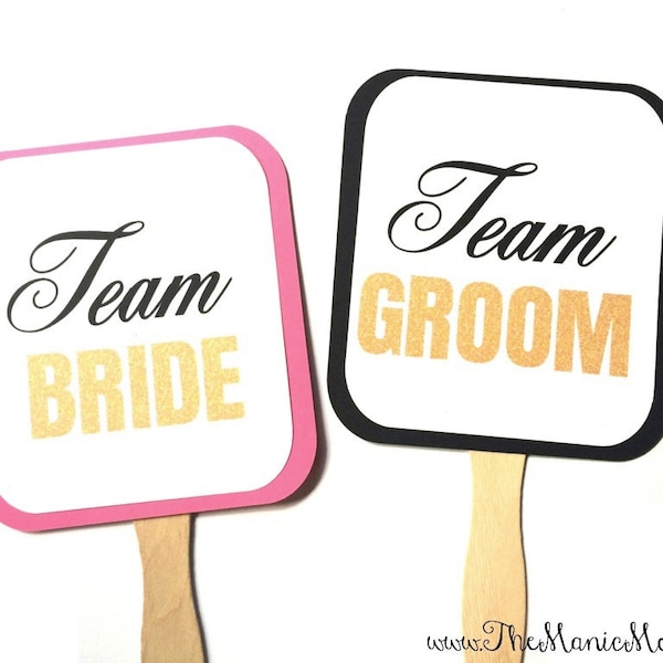 Team Bride and Team Groom Signs - Wedding Photo Booth Props - Rustic Vintage Photo Props - you choose frame color