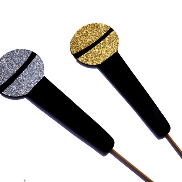 Photo Booth Props - GLITTER Microphones - Set of 2 - Silver and Gold GLITTER Photobooth Props