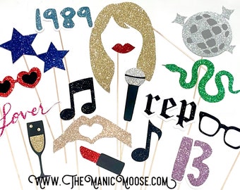 Taylor Swift Party Props - Taylor Swift Eras Tour props with Glitter - physically shipped props- Set of 18 glitter props