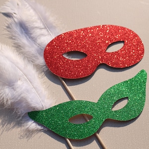 Photo Booth Props Christmas Glitter Masquerade Masks Set of 2 Glitter Props Red and Green Photobooth Props image 2