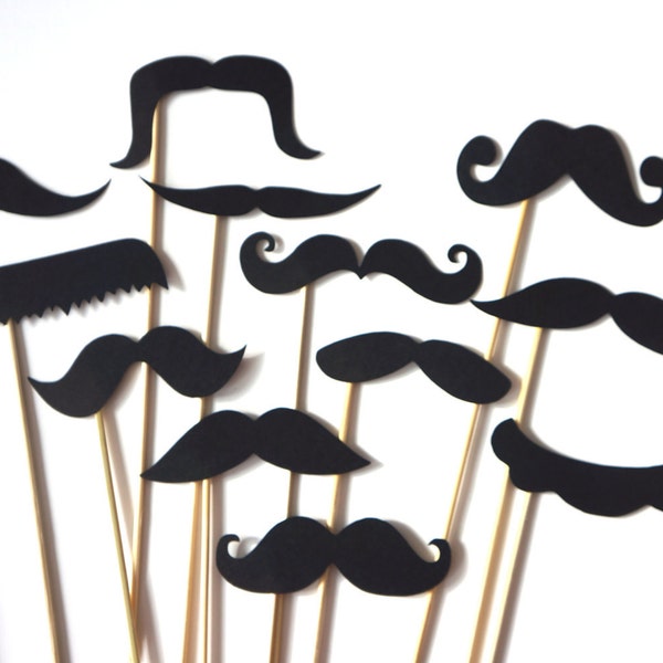 Funny Photo Booth Props - Set of 12 BLACK Mustaches on a stick - Photobooth Props Party Props