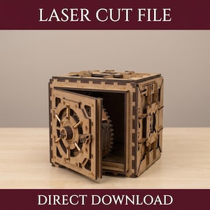 Laser Cut Safe Puzzle Box SVG File - DIY Wooden Vault Puzzle Digital Download