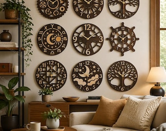 Colección definitiva: Más de 100 diseños de relojes cortados con láser para decoración del hogar y proyectos de manualidades.