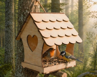 Laser Cut Bird Feeder SVG DXF File, Wooden Birdhouse Design for 3mm Material, Outdoor Garden Decor Digital Download