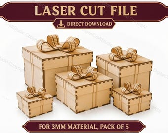 Archivos para cajas de regalo cortadas con láser – Paquete de 5, material de 3 mm (descarga digital)