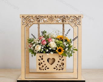 Elegant Laser Cut Flower Swing Box SVG - Decorative Heart & Filigree Design - Digital File