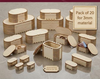 LASER CUT Files: 20 Oval Boxes for 3mm Wood | Assorted Sizes | Commercial Use