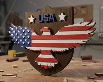 American Eagle Shield Laser Cut File | USA Flag Wall Art SVG (Digital Download)