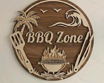 Letrero de madera cortado con láser para zona de barbacoa / Decoración de barbacoa con temática playera (archivo digital)