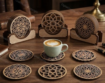 Archivos SVG de posavasos con mandala en capas – Arte vectorial para corte láser en madera de 3 mm (uso comercial)