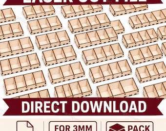 Caja organizadora modular cortada con láser SVG / Caja de almacenamiento de madera de 3 mm (descarga digital)