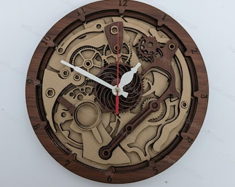 Intricate Gear Clock Laser Cut File, Steampunk Wall Decor, DIY 3mm Wood Art