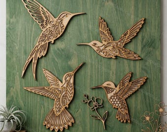 Archivos SVG y DXF de colibrí en capas / Arte mural de madera (descarga digital)