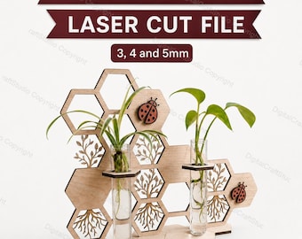 Estación de propagación de plantas con diseño de panal (archivo SVG para corte láser) - Decoración única para el hogar y regalo DIY
