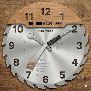 Archivo de corte láser de reloj de hoja de sierra, decoración de pared de carpintería SVG (material de 3 mm)