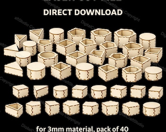 Archivos SVG para cajas cortadas con láser, contenedores de almacenamiento de múltiples formas, madera contrachapada de 3 mm (descarga digital)