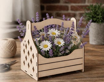 Laser Cut Flower Basket SVG File | Wooden Crate Design for 3mm Material | Digital Download for Home Decor & Crafting