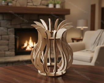 Elegant Laser Cut Vase SVG File - Floral Wooden Centerpiece Design for Home Decor