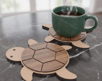 Turtle Coaster SVG Laser Cut File - Unique Wooden Drink Holder Design for 3mm Material