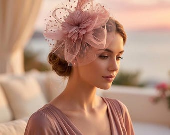 Diadema tocado de plumas rosas para mujer, sombrero Derby, accesorio para el cabello para fiestas de té, tocado de boda, sombrero para la iglesia, tocado de cóctel