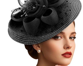 DRESHOW Fascinators Hat Flower Mesh Feathers Hat with a Headband and a Clip 7.9" Tea Party Headwear for Women