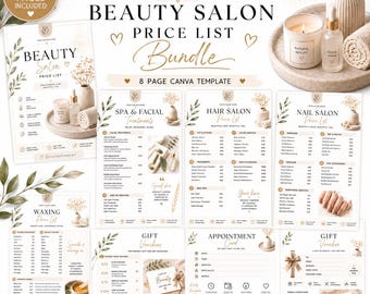 Beauty Salon Price List Bundle | Canva Templates, Editable A4 Printable