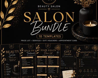 Luxury Black Gold Salon Bundle, Price List, Menu, Voucher (Digital Download)