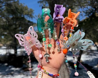 Fairycore Charm Hair Clip | Butterfly, Flower, & Bead Dangles |