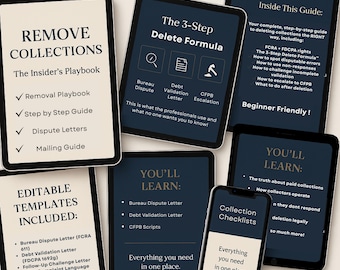 Manuel de suppression des collections et modèles de lettres de contestation | Kit de réparation de crédit | Guide d'envoi | Tout ce dont vous avez besoin pour supprimer les collections