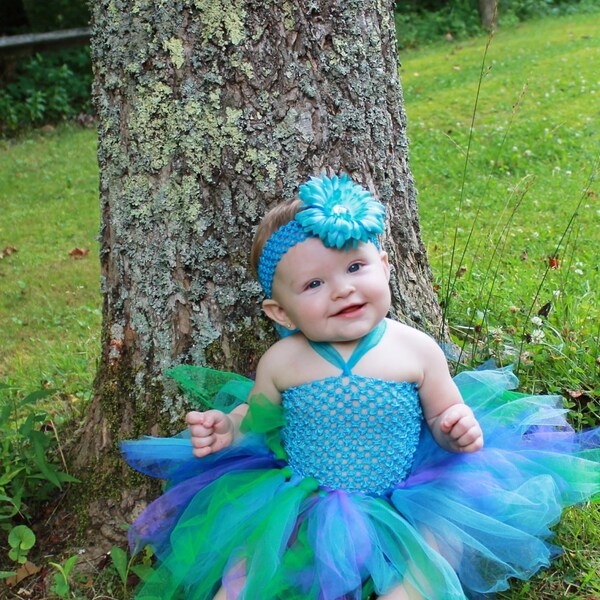 Headband and Dress Peacock Colors Blue Green Purple Boutique Tutu Dress for Baby Girls NB Up to 2T Bigger sizes (3T to 6/7) additional