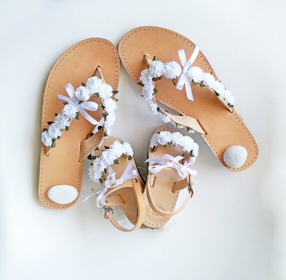 white flower sandals