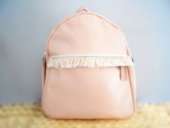 blush pink leather backpack