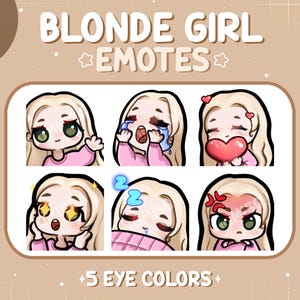 Chibi Blonde Girl • Pacchetto Emote 6 pezzi + Emote Channel Point • Twitch • Download immediato