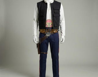 Han Solo Cosplay Costume - Corellian Smuggler Outfit with Shirt, Vest, Pants & Leather Holster Belt