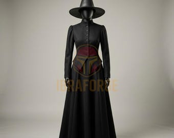 Witch Cosplay Costume with Leather Hat Gothic Halloween Witch Outfit