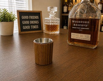 Hand-crafted wooden shot glass with stainless steel liner