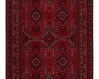 Red Afghan Tribal Rug  Boho Oriental Kilim Home Decor Acrylic Carpet