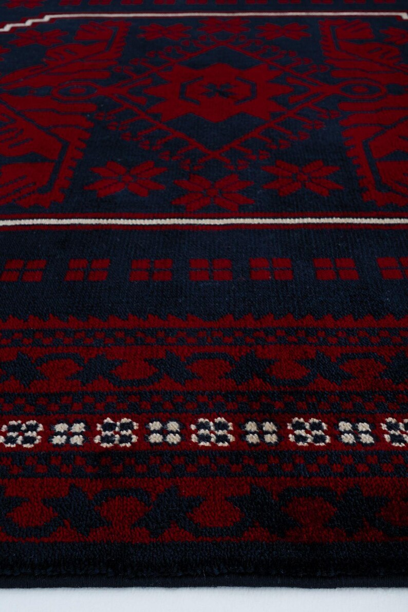 Handwoven Afghan Tencel Rug, Authentic Blue Tones, Tribal Pattern Area Carpet image 6