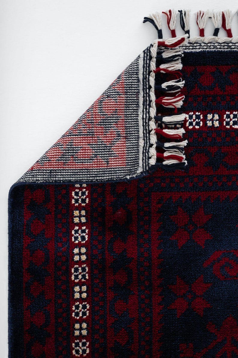 Handwoven Afghan Tencel Rug, Authentic Blue Tones, Tribal Pattern Area Carpet image 4