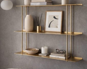 Estante flotante de latón macizo: Estantería de pared moderna de 3 niveles (100 cm de ancho)
