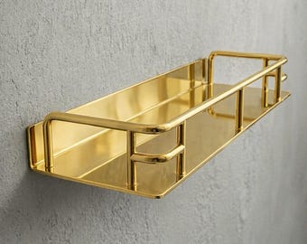 Estante flotante de latón macizo con rieles tipo galería: Almacenamiento moderno y minimalista para sala de estar, cocina y baño (45,7 cm de ancho)