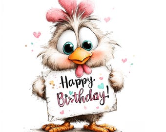 Clipart de Pollo Divertido de Cumpleaños: Animales de Fiesta Infantil (Descarga Digital - 23 JPG)