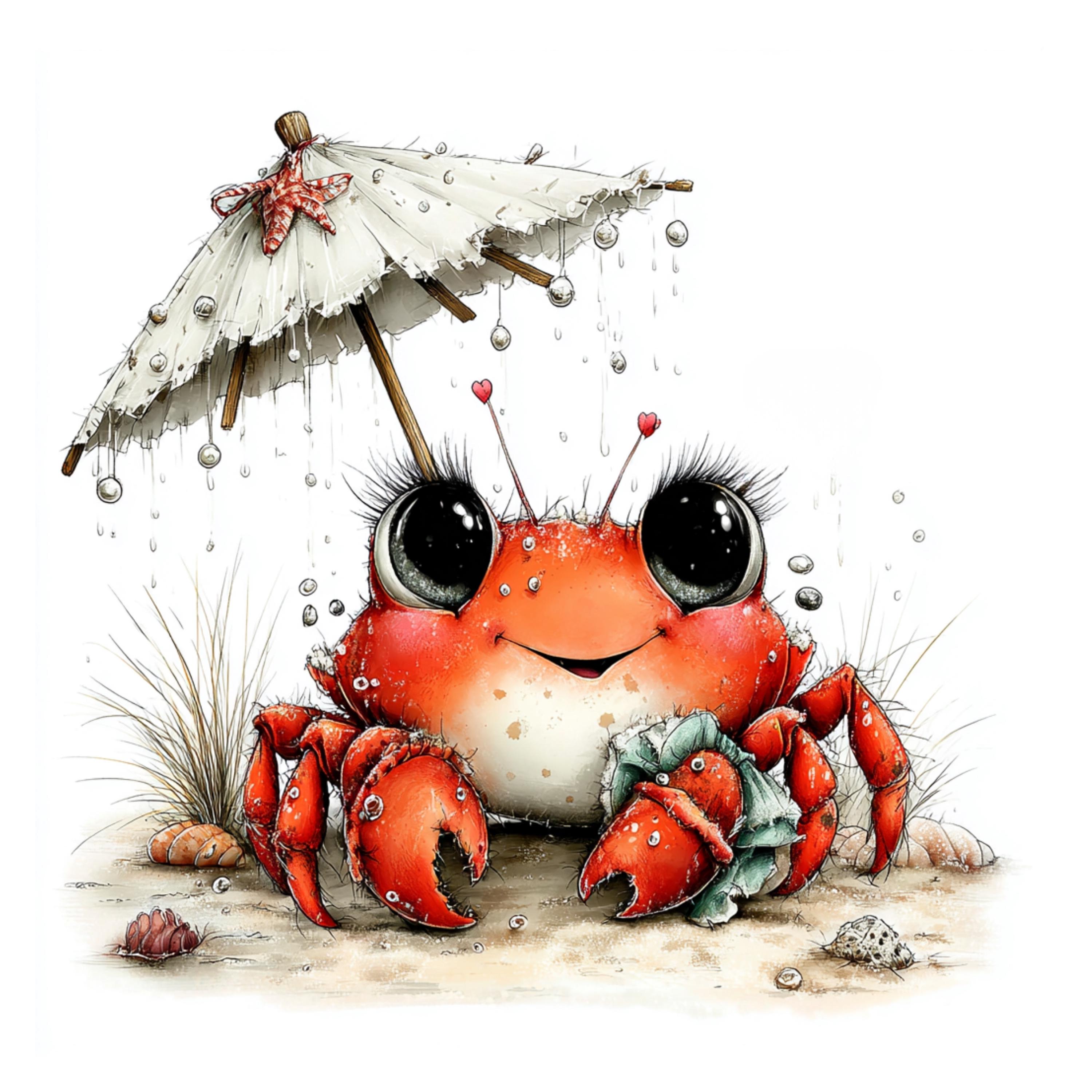 Hermit Crab Clipart: Cartoon Summer Ocean Beach Illustration (digital ...