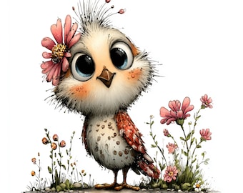 Imágenes prediseñadas de pájaros en acuarela con un toque caprichoso: Ilustración floral primaveral para jardín de hadas (descarga digital)