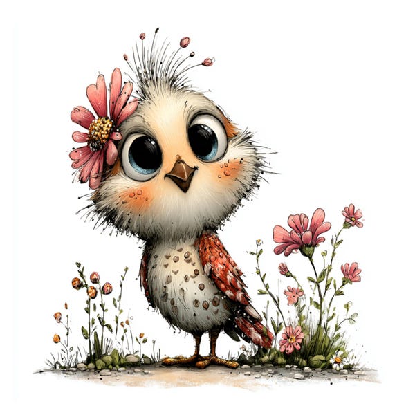 Imágenes prediseñadas de pájaros en acuarela con un toque caprichoso: Ilustración floral primaveral para jardín de hadas (descarga digital)