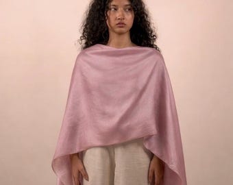 Large Blush Pink Silk Scarf 200x90 cm – Lightweight Habotai Silk Wrap, Minimalist Luxury Shawl