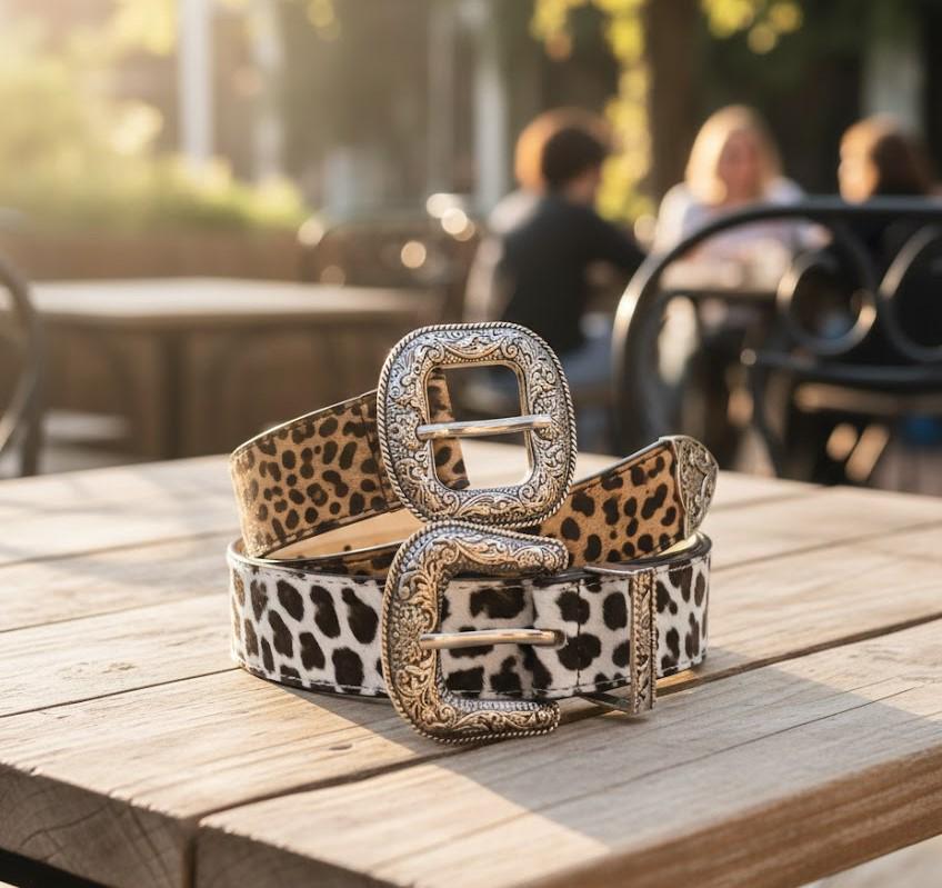 Preloved Leopard Print Women\'s Belt with Silver Accents Vintage Leopard Print Belt with Silver Heart Clasp - Fits Up  main image 2
