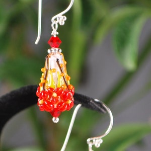 Beautifully colored lampwork flower earrings, sterling silver earrings, flower earrings, fall earrings