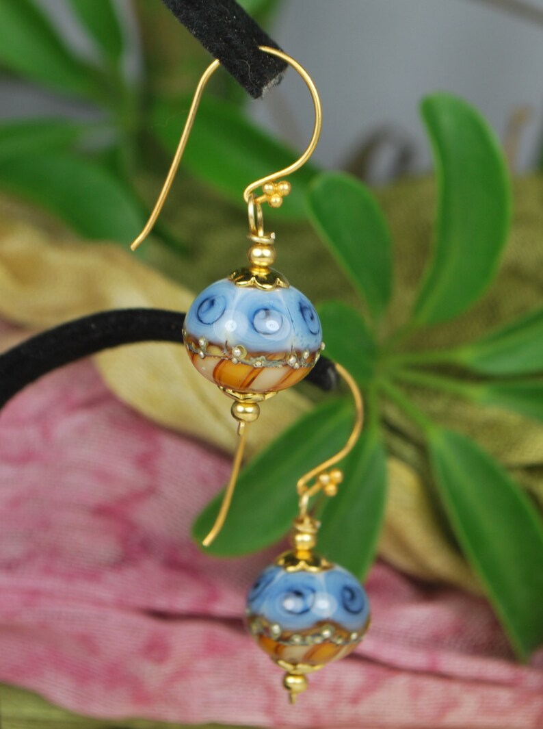 Lovely Two Toned Artist Crafted Lampwork Earrings Blue and Etsy