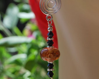 Silver spiral earrings, lampwork earrings, orange and black earrings, silver earrings, SRAJD